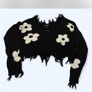 Black Distressed Sweater Crop